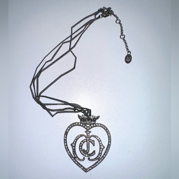 Juicy Couture Jewelry - Rare Juicy Couture Royal Crown Heart Silver Heart rhinestone chain necklace